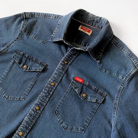 Wrangler Other - Wrangler Denim Jean Button Up Snap Shirt Western Southwestern Cowboy Ranch Rodeo